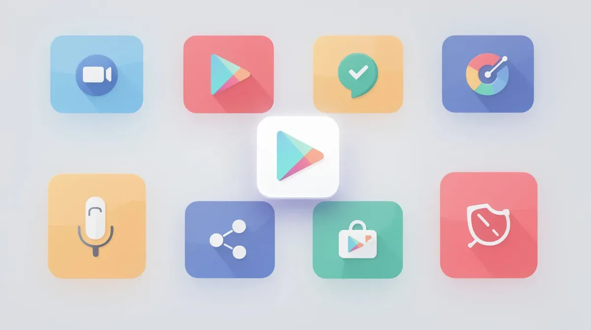 The image features a flat-style illustration of colorful app cards arranged in a grid layout, each depicting various digital platforms for online course creation. One card is slightly elevated, suggesting it may represent a leading option among kajabi alternatives, showcasing advanced features and user-friendly interfaces for course creators.